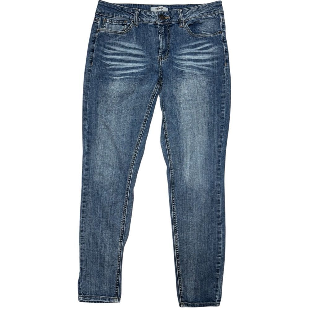 Refuge Blue Denim Boyfriend Jeans Size 10 Mid Rise Stretch Wash